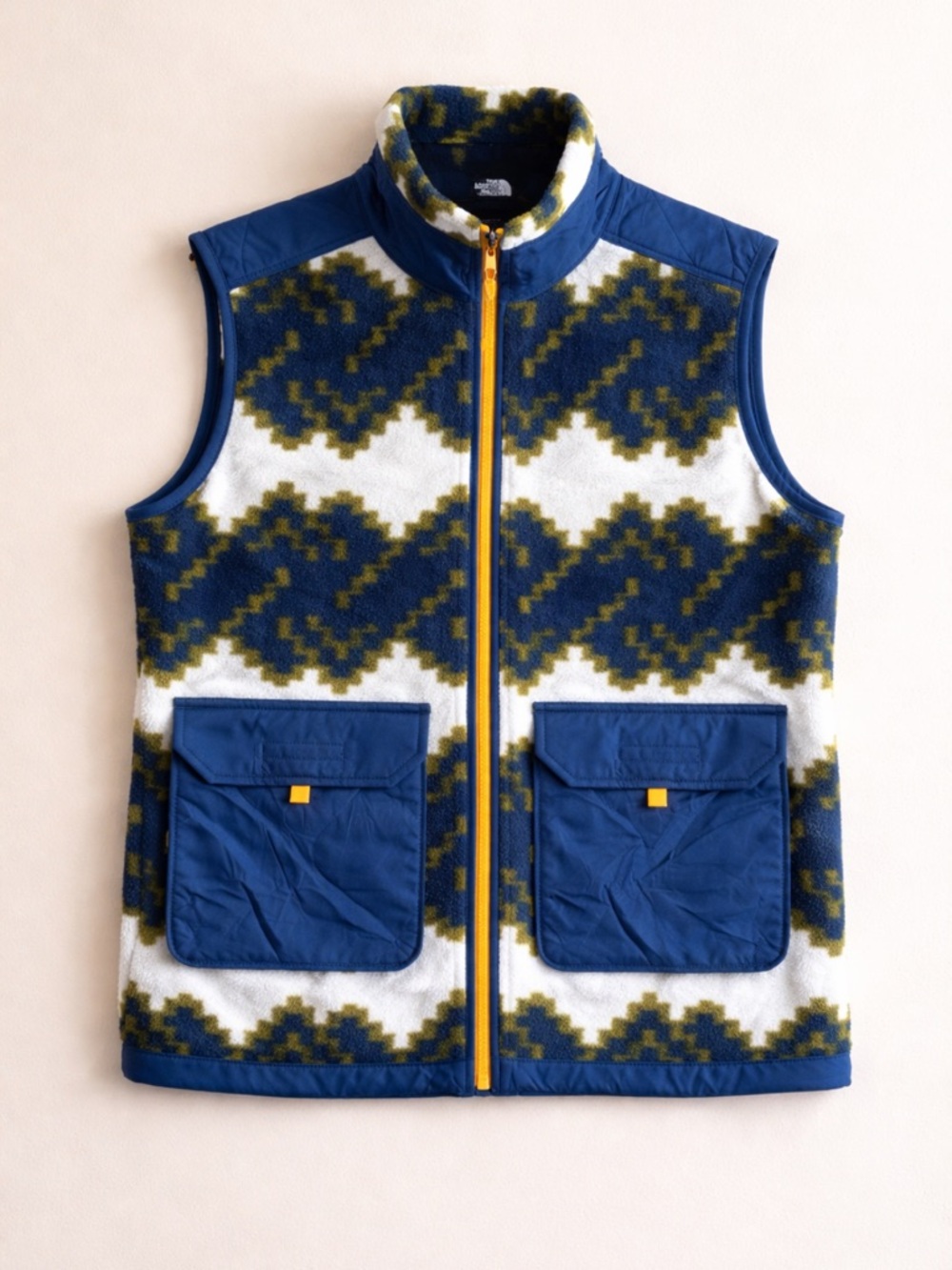The North Face Royal Arch Fleece Vest Men S Blue Ikat Pattern Full Zip Pockets